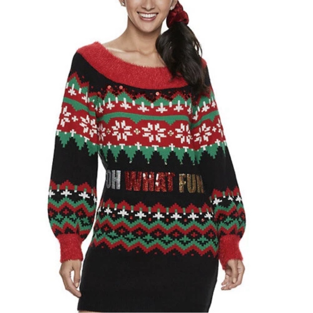 It's Our Time "Oh What Fun!" Sequin
Christmas Holiday Sweater Dress size XL
